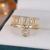Luxury Simple Fashion Gold Color Roman Numerals Zircon Open Ring for Women Adjustable Index Finger Ring Engagement Wedding Jewelry