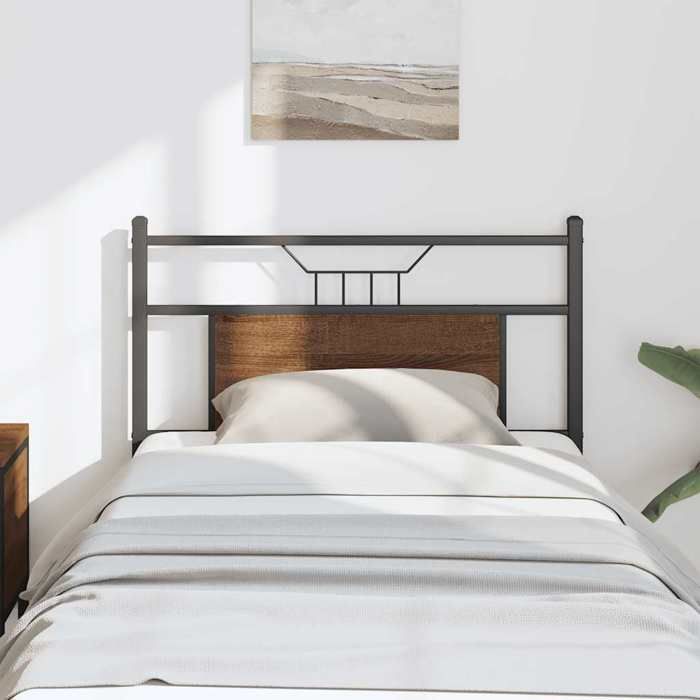 VidaXL Headboard Brown Oak 90 Cm Engineered Wood and Steel, Headboard Panel, Headboard for Single Bed,, Headboard 4106869