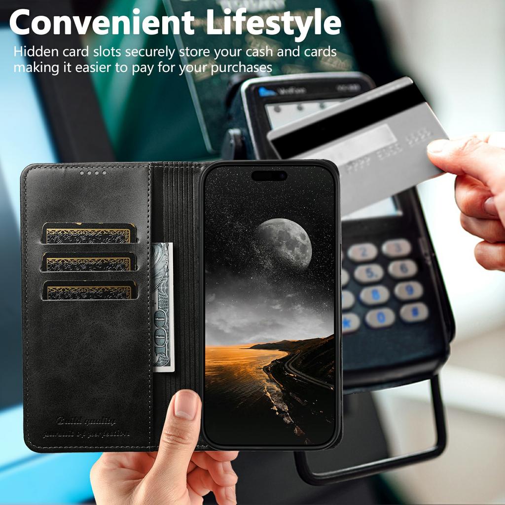 SUTENI For iPhone 17 Pro Case PU Leather Wallet Stand Magnetic Closing Phone Cover
