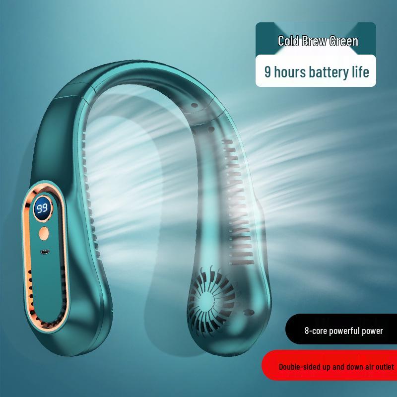 USB Rechargeable Neck Hanging Fan with Digital Display for Students, Office & Sports