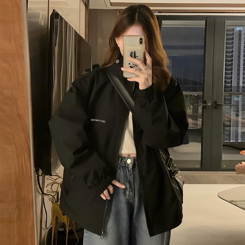 

Women s Black Waterproof Windbreaker Jacket - Loose, Casual & Versatile for Spring & Autumn S