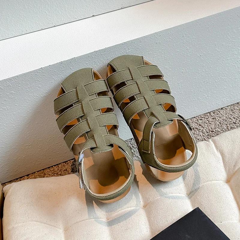 

New Children Cool Sandals Boys Girls Hollow Breathable Beach Sandals Baby Soft Kindergarten Leather Sandals 25