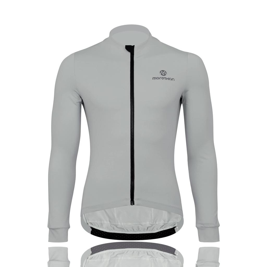 Morethan Cycling Jersey for Fall and Winter Back Suitable for Temperatures Up To Men's Fleece-Lined (Medium/Gray/Long Sleeve) (Reflective Features,