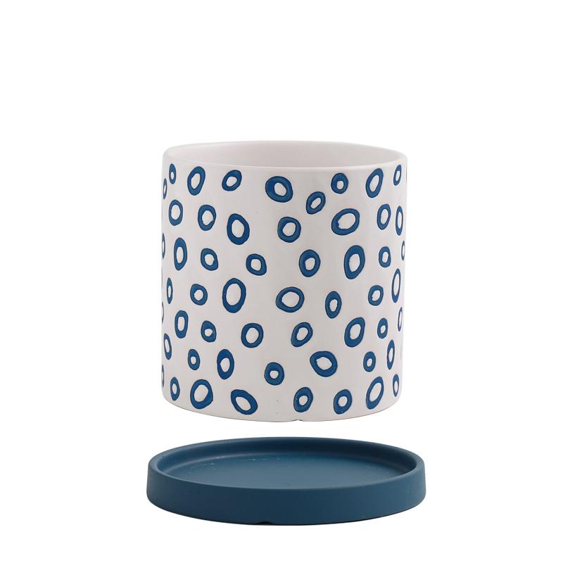 Modern Nordic Ceramic Flower Pot Living Room Interior Countertop Vase Simple Geometric Pattern Flower Plant Flower Pot Gardening