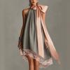 New European and American Style Neck Printing Waist Thin Holiday Dress Women's Fashion Temperament Dress