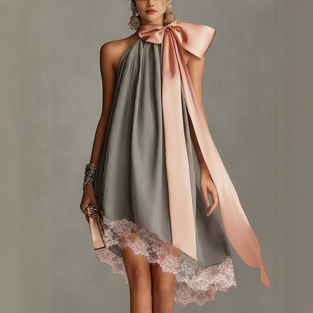  New European and American Style Neck Printing Waist Thin Holiday Dress Women's Fashion Temperament Dress
