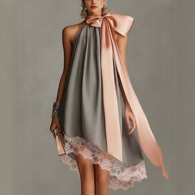 New European and American Style Neck Printing Waist Thin Holiday Dress Women's Fashion Temperament Dress