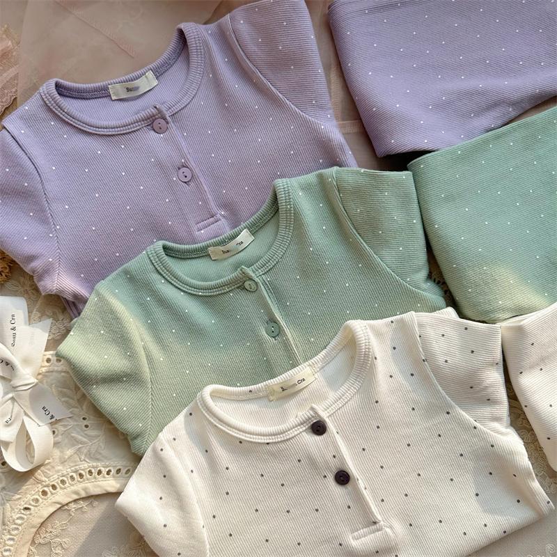 High-Elastic Polka Dot Kids' Long Johns Set - Comfortable 2-Piece Homewear