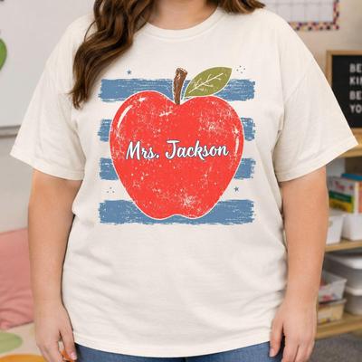 Personalized Teacher Mens Kids T Shirt, Plus Size Custom Name Teacher Shirt, Elementary School Teacher Gift, Preppy Teacher Tee, Comfort Colors Shirt