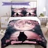 3PC Custom Name Night Moon Cat Reflection Bedding Set Duvet Cover Closure Includes 1 Duvet Cover & 2 Pillowcases for Bedroom