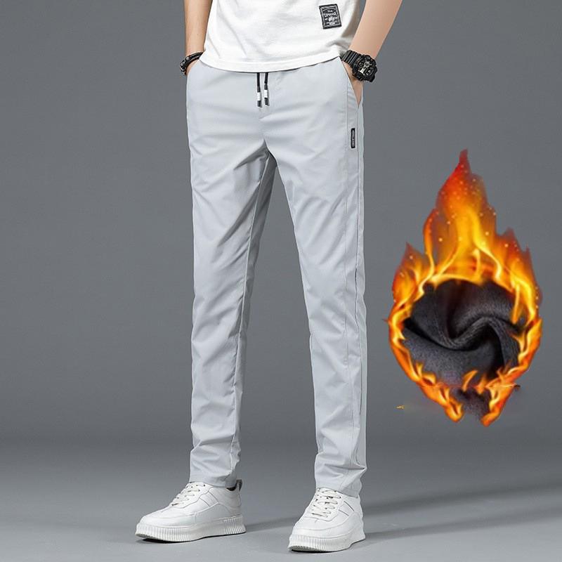 Men's Winter and Autumn Pants Fleece Thickened Non-ironing High Elastic Solid Color Business Straight Underpants