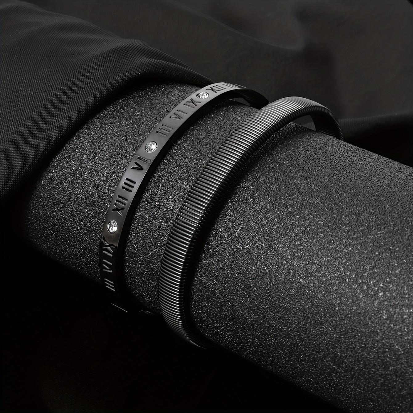 New Stainless Steel Bracelet Cut Hollow Roman Numerals Inlaid Diamond Clasp Bracelet Fashion Versatile Titanium Steel Jewelry Black bracelet set of two