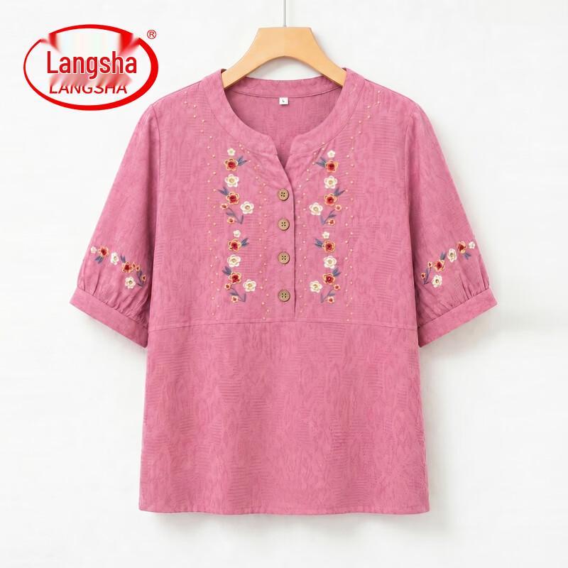 Langsha Women s Embroidered Cotton Short-Sleeve T-Shirt 3XL