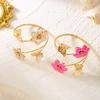 Elegant Enamel Flower Open Cuff Bracelet For Women Gold Plated Pink White Floral Bangles Beach Party Vacation Wedding Jewelry
