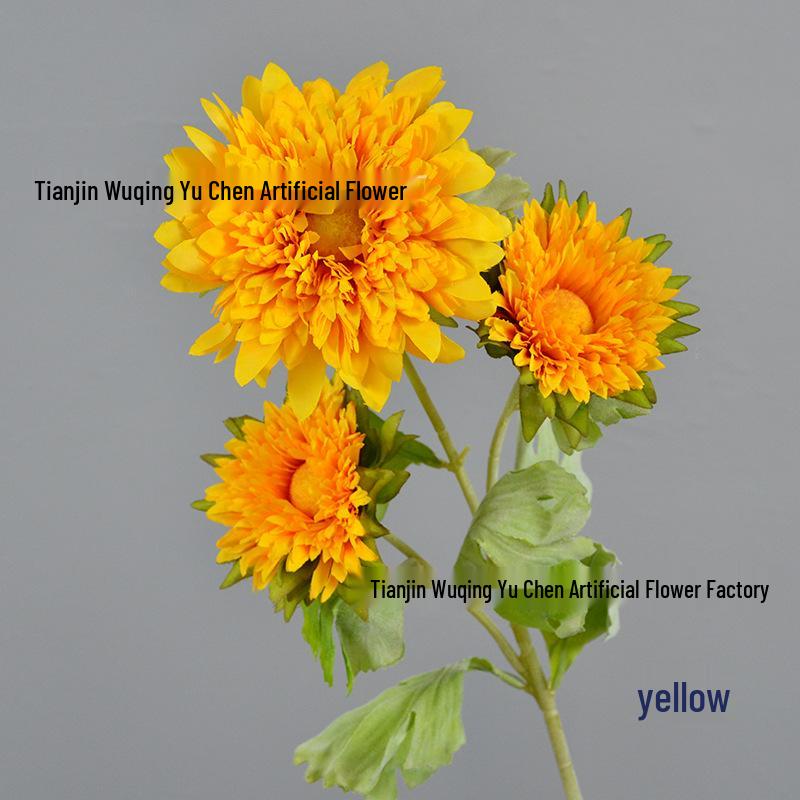 Three-Head European Style Sunflower & Chrysanthemum Silk Flower Arrangement for Home, Hotel, Mall Decor Approximately 65cm Tall жёлтый