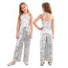 Barn paljetter Jazz Ballett Danseforestilling Kostyme Ball Party Playsuit Bukser med brede ben Fancy dress-up Bodysuit