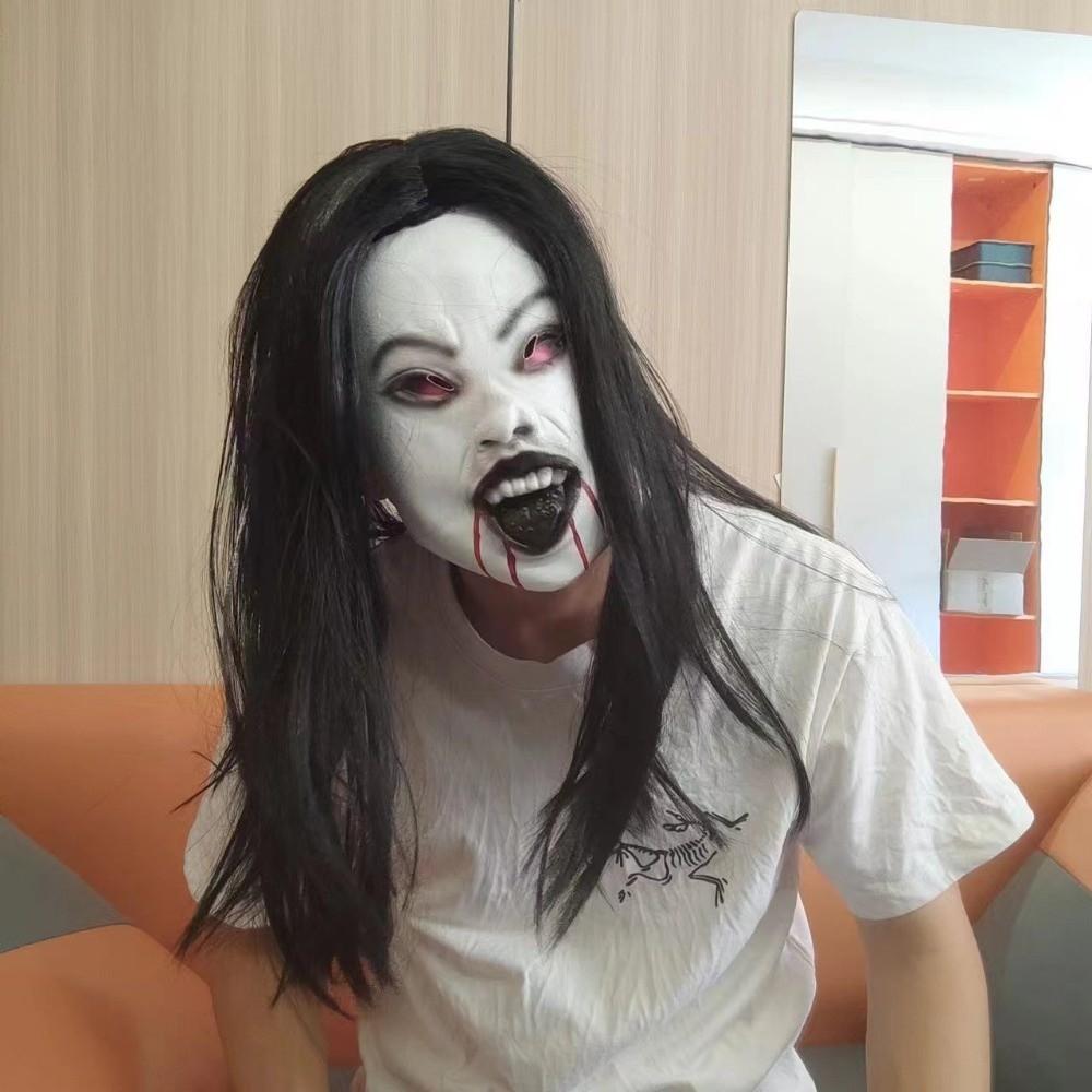 Realistic Scary Woman Masks Long Hair Creepier Headgear Scary Halloween Decoration Cosplay Event Style-B