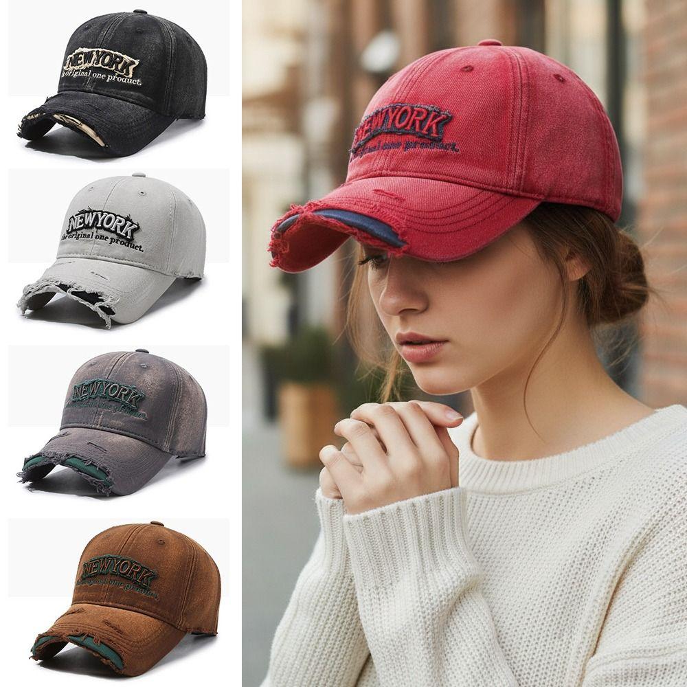 Washed Cotton Broken Hole Baseball Cap Sun Protection Duckbill Cap For Man Women Fashion