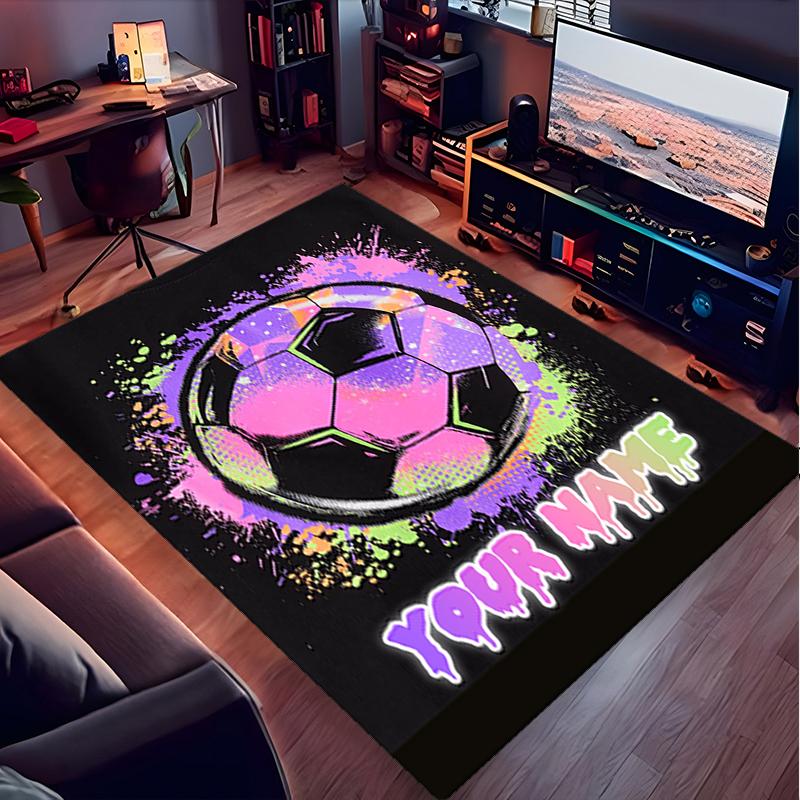 1PC Custom Name Soccer Ball Graffiti Style Theme Floor Mat Ideal for Living Room, Game Rooms, Office, Bedroom,Floor Mat Playful Design