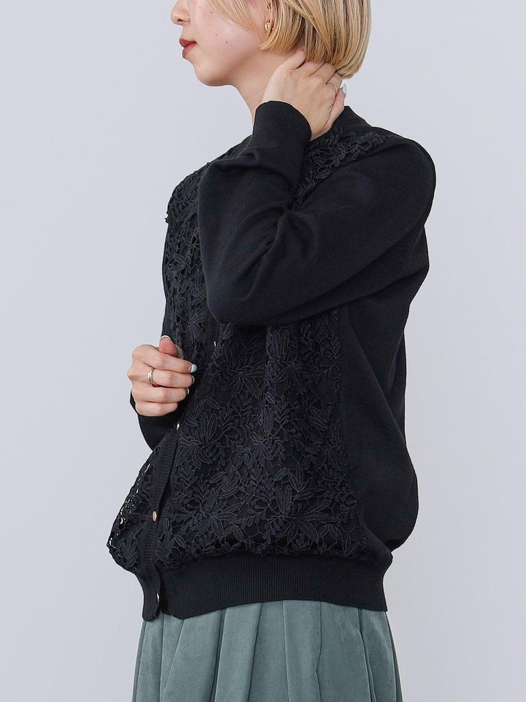 Knit Front Lace Knit Cardigan BLACK ONE SIZE [Beams Heart] L/S Women's