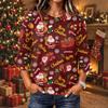 Women's Christmas Print Long Sleeve Neck Pullover Top