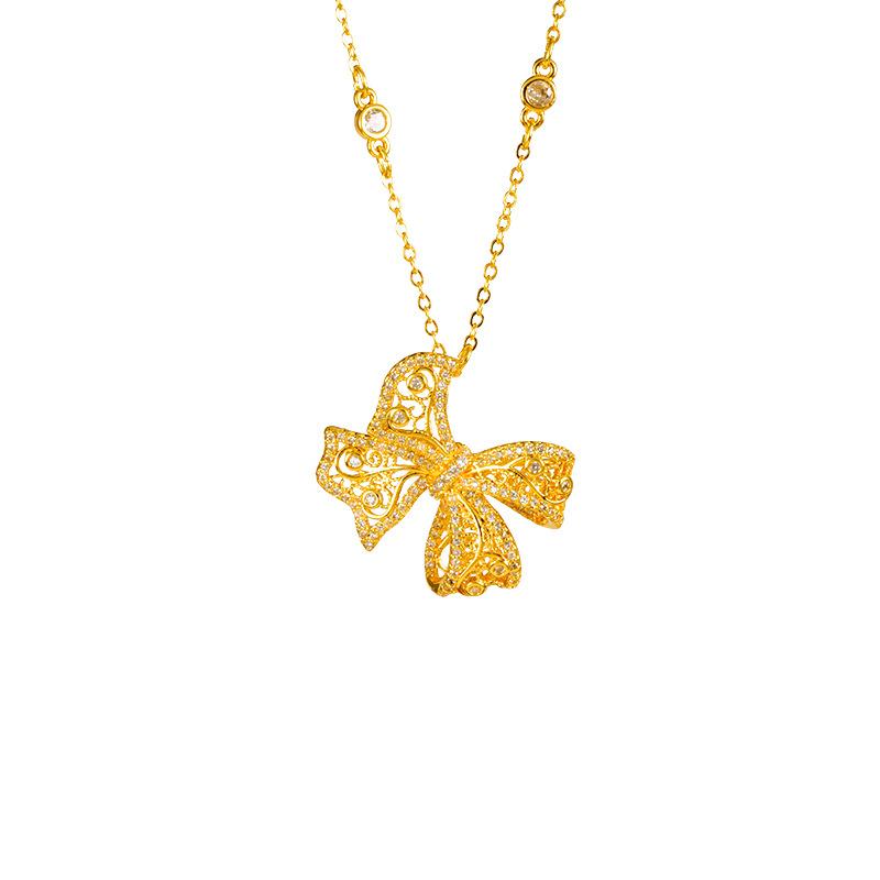 Bubble Bow Women's Temperament Filigree Hollow Clavicle Chain Jewelry Necklace Pendant