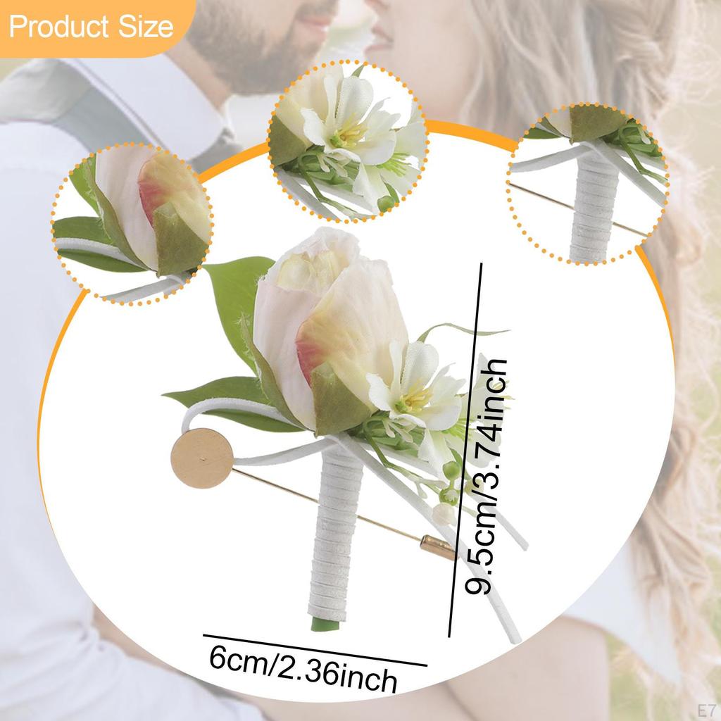 Men Wedding Boutonniere Brooch Pin Romantic Artificial Rose Flower Suit Decoration for