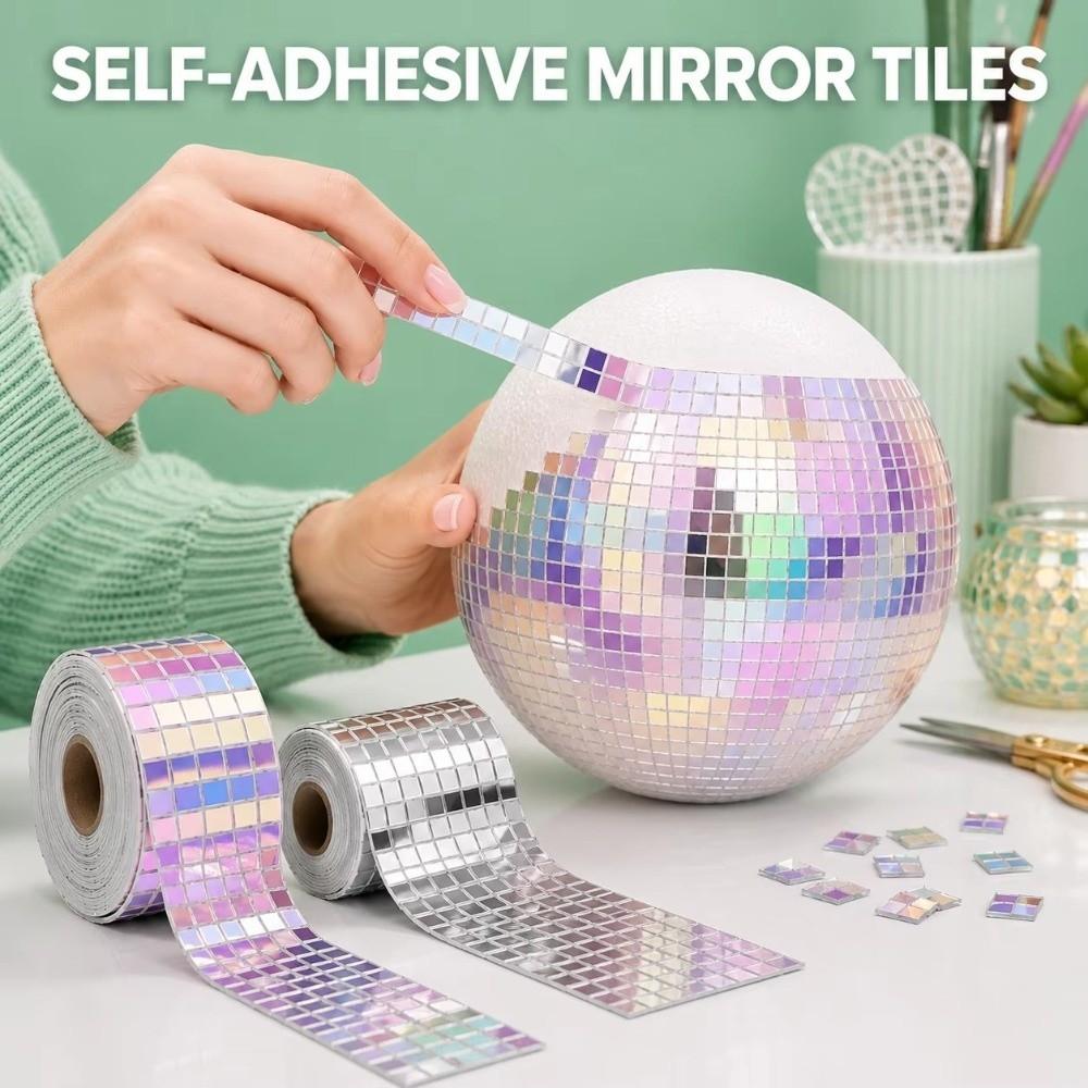 Reflective Mirror Surface Self Adhesive Mosaic Stickers 4x100cm Glass Tile Strip  Home Decoration