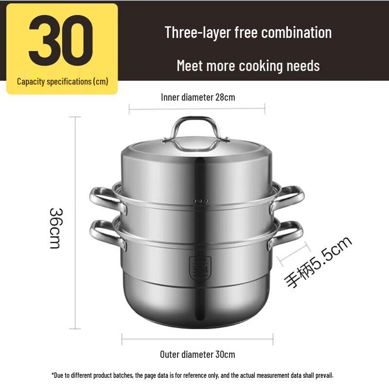 Cooker King 304 Stainless Steel 3-Tier Steamer Pot 30cm