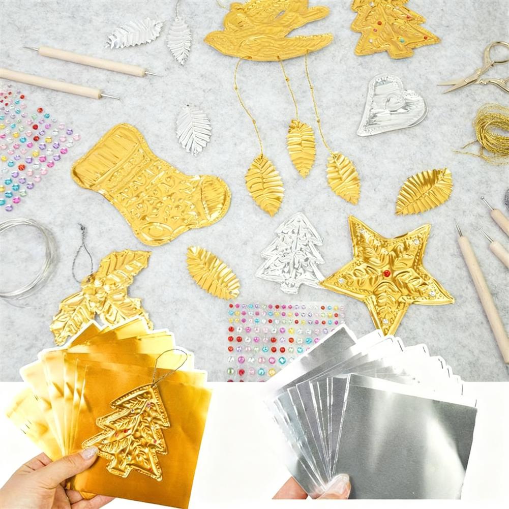 Extra-Thick Gold & Silver Artistic Embossed Paper DIY Gold & Silver Decorative Hanging Ornaments Set Foil Paper