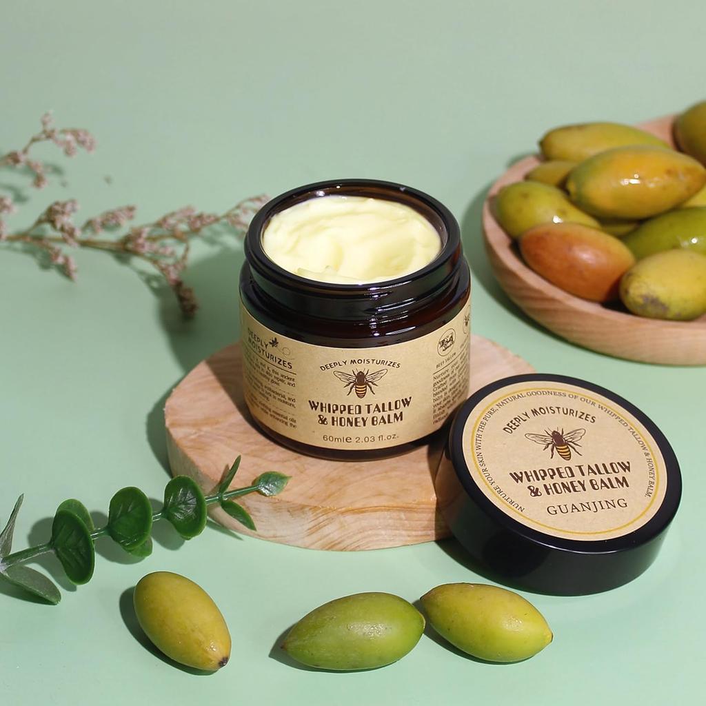 Natural Whipped Tallow & Honey Balm Cream | Grass-Fed Whipped Tallow & Honey Moisturizer | Ultra-Nourishing Skin Conditioning Balm | Deep Hydratio