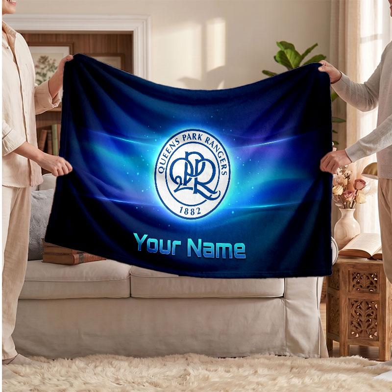 Queens Park Rangers Personalized Fleece Blanket With Football Logo, Custom Name Text Soft Warm Home Throw Blanket