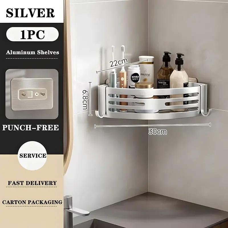 

No Drilling Bathroom Storage Rack Wall Mounted Corner Shelf Multifunction Organizer for Shower Kitchen and Toilet