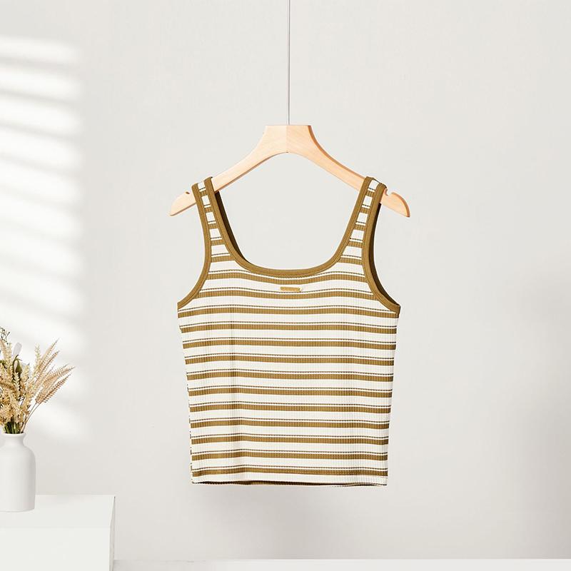Women's Tank Top Square Neck T-shirt Striped Slim Fit Casual Top