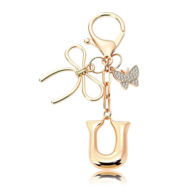 Chaveiro Fashion Borboleta Letra A-Z Feminino Menina Brilhante Fofo Mochila Chave de Carro Acessórios Cordão Pingente de Metal com Letra Presente