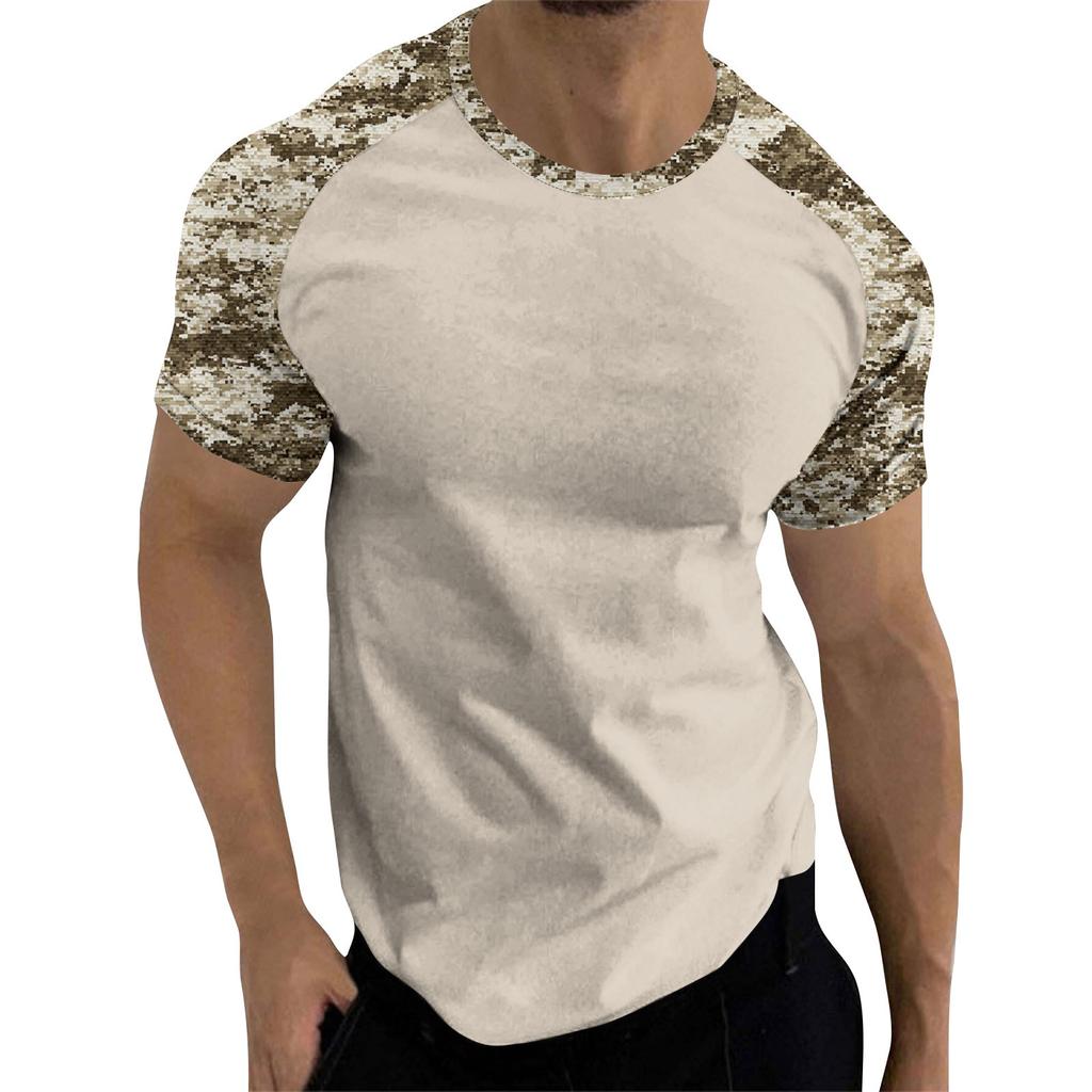 Camouflage Style Printed Raglan Sleeves Men's Short Sleeved Top