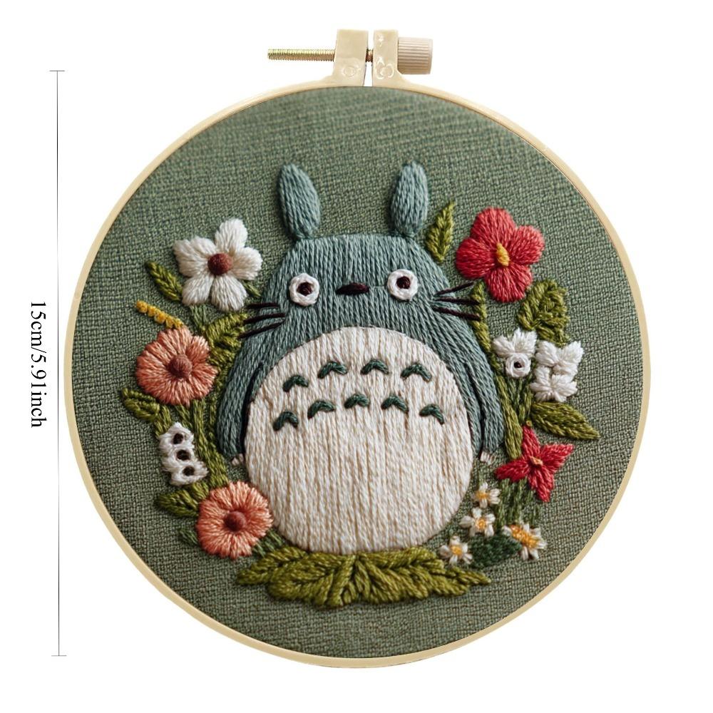 1 PC Totoro Flower Pattern Embroidery DIY Fabric Craft Set with Tools