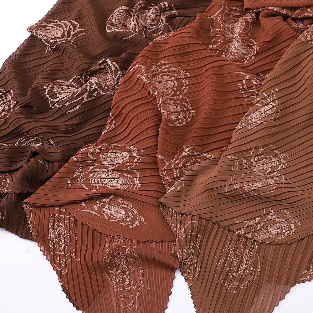 Women Pearl Chiffon Pleated Chiffon Hijab Scarf Islamic Clothing Headscarves Flower Shawls Headwraps For Ladies 70*165Cm