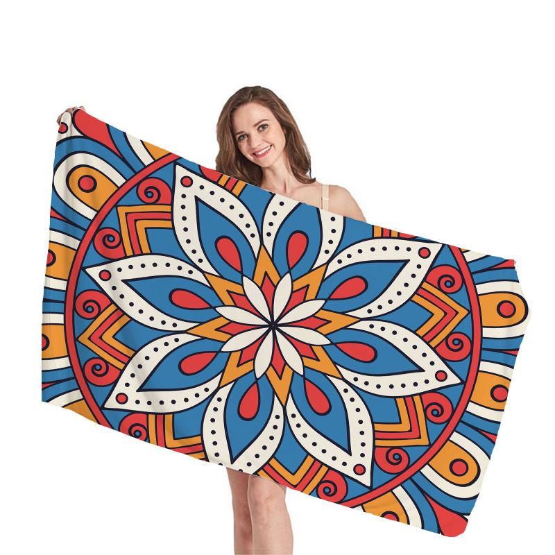Mantra Geometric Pattern Digital-printed Polyester Superfine Fiber Double-sided Fleece Beach Vacation Bath Towel, Beach Towel