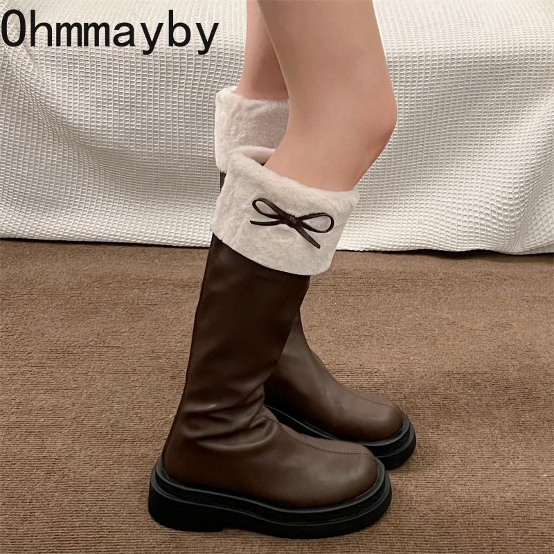 Herbst Winter Kurzer Plüsch Damen Kniehoher Stiefel Mode Runde Zehe Ritter Lange Stiefeletten botas de inverno feminina