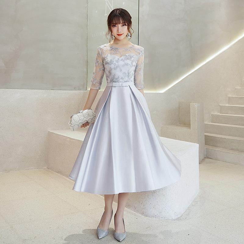 

Small dress skirt, new spring party birthday party host medium and long thin evening dress XXXL срібло сірий колір