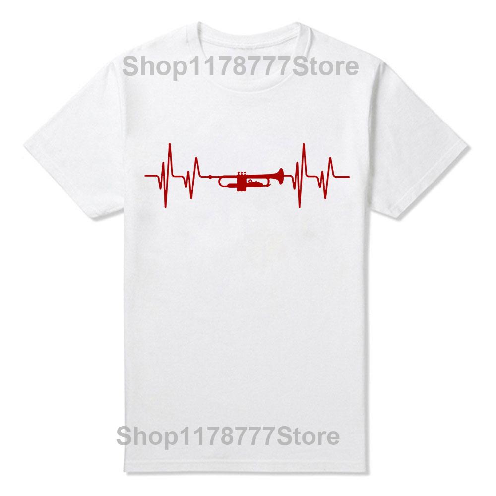 Summer Fashion Love Trumpet T Shirt Men Short Sleeve Cotton Oneck Heartbeat Tshirt Mans Music Tshirt