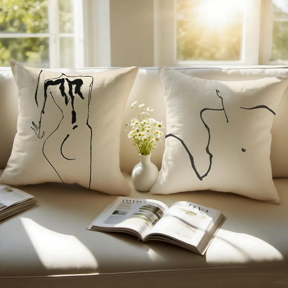 Sexy Sample Line Body Anime Cartoon Cushion Cover Pillowcase Antidustmite Invisible Zipper Short Plush Sofa Cushion