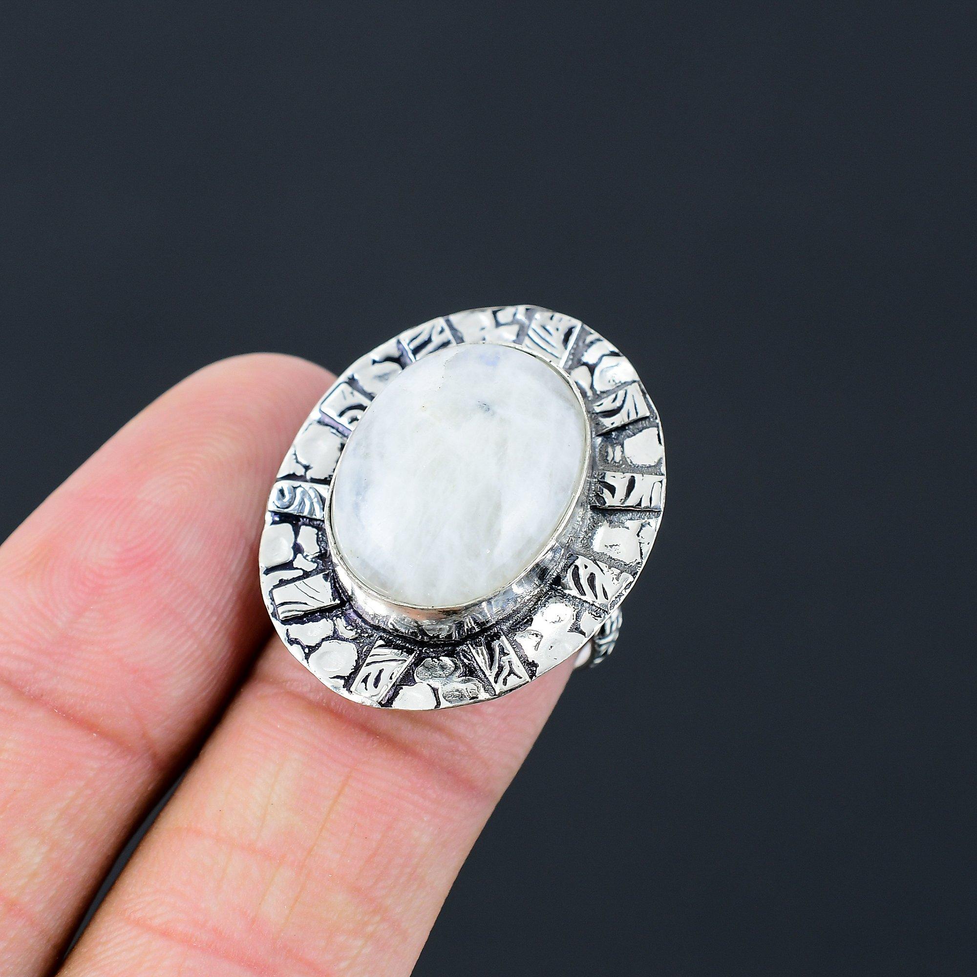 925 Silver Rainbow Moonstone Stone Stackable Crown Chakra Ring Jewelry Size 7 7