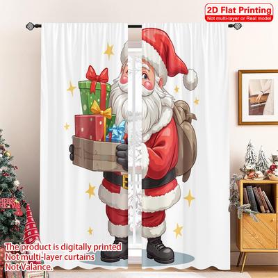2pcs 2D Flat Printing Christmas Window Drapes Cute Santa Claus Gift Fabric Without Electricity 0 for Booths Studio Props