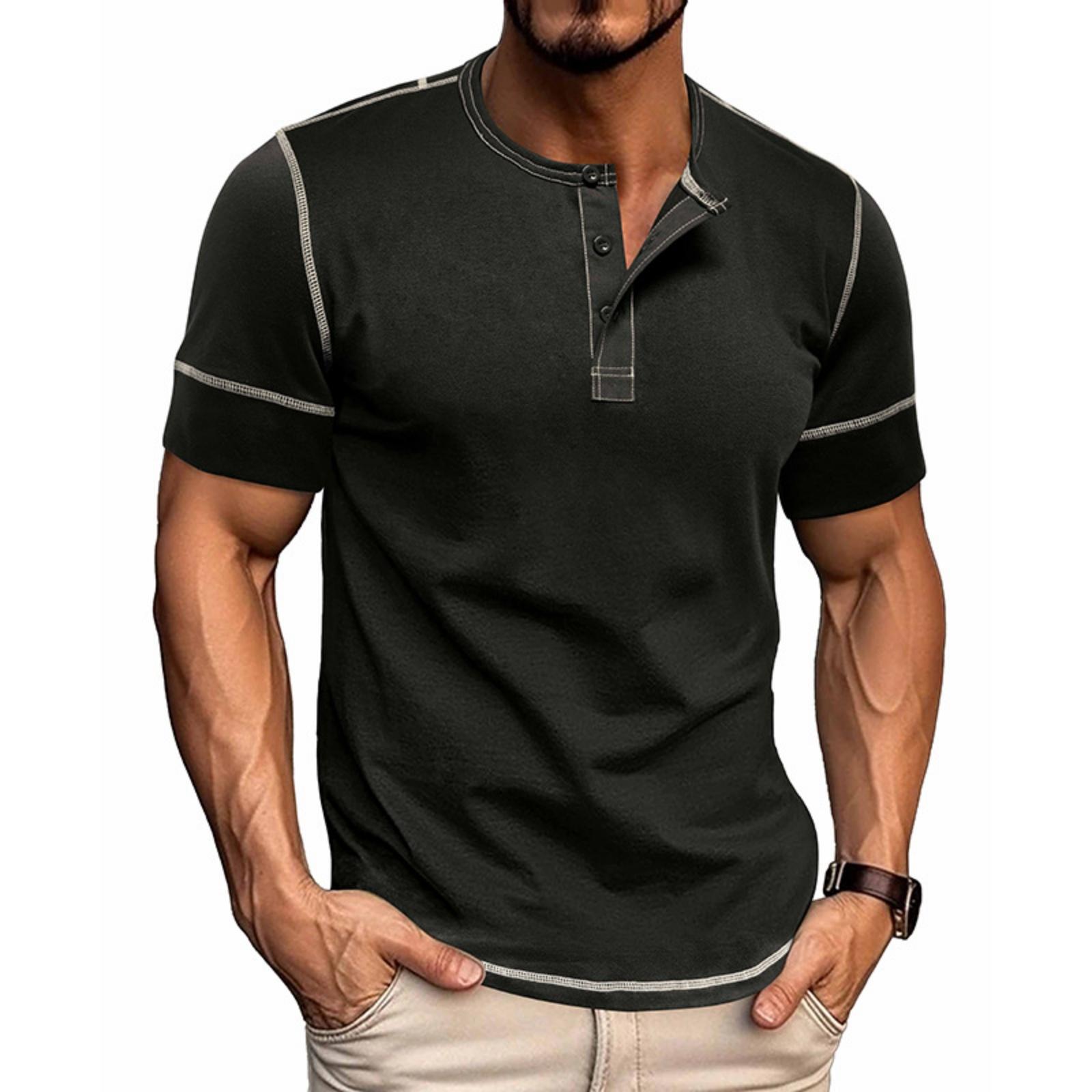 Men s Casual Color-block Sports T-shirt - Men s Round-neck Short-sleeved Top L чёрный