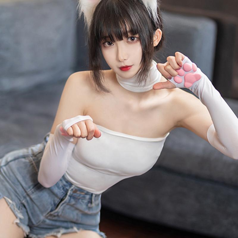 1Pair Cat Claw Sun Protection Sleeves Women Girls Cute Fingerless Cat Paw Pawpads Gloves Lolita Cosplay Halloween Party Mittens