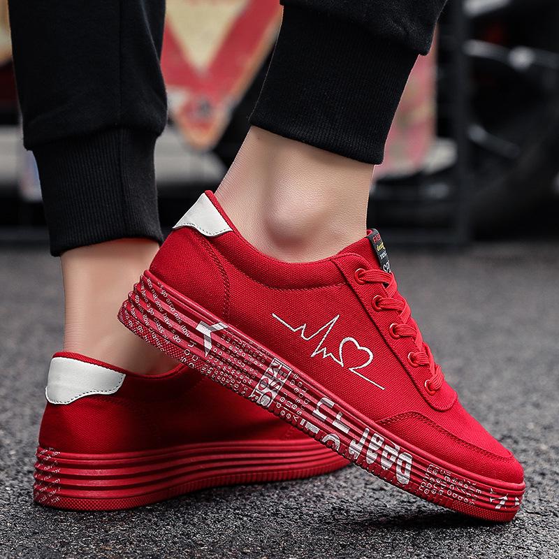 Unisex Red Canvas Sneakers: Women's Fashion, Men’s Thick-Soled Casual Shoes for Summer, Low-Top Design
