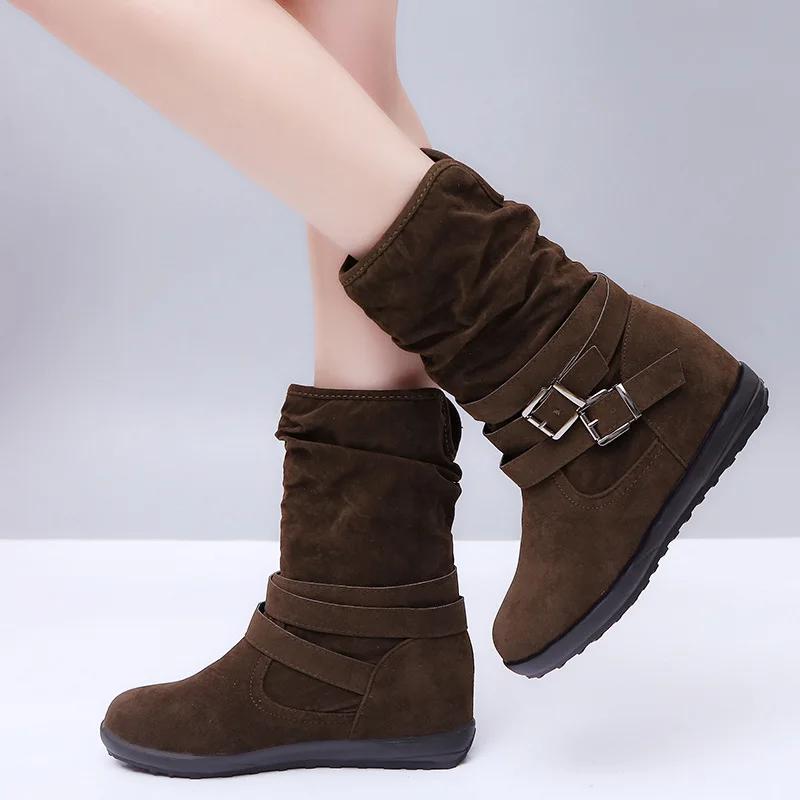 Fashion Women Boots Fashion Casual Ladies Shoes Boots Suede Leather Buckle Boots High Heeled Snow Shoes For Femme Ladies Shoes 691