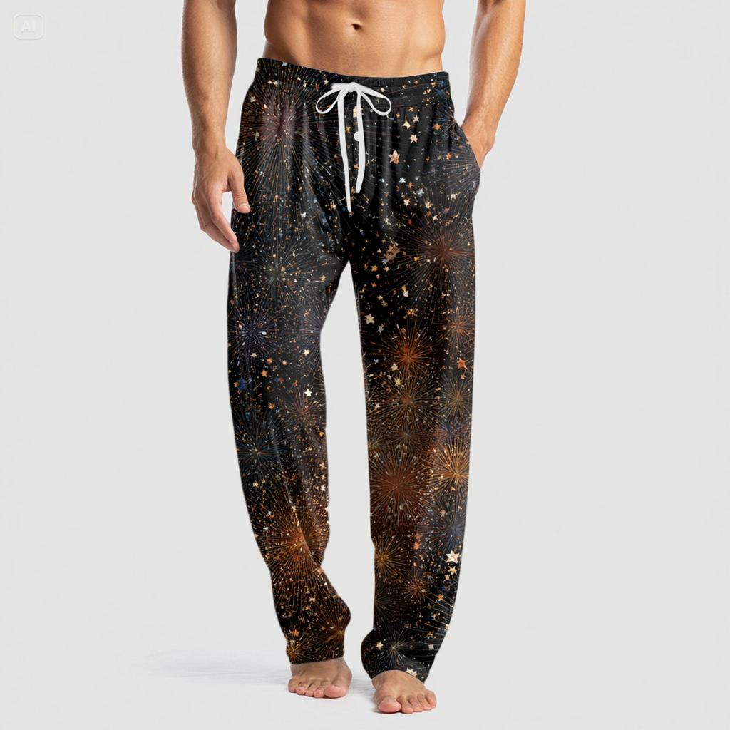 Men's Knitted Fashion Print Pocket Casual Pants Pajama Pants
